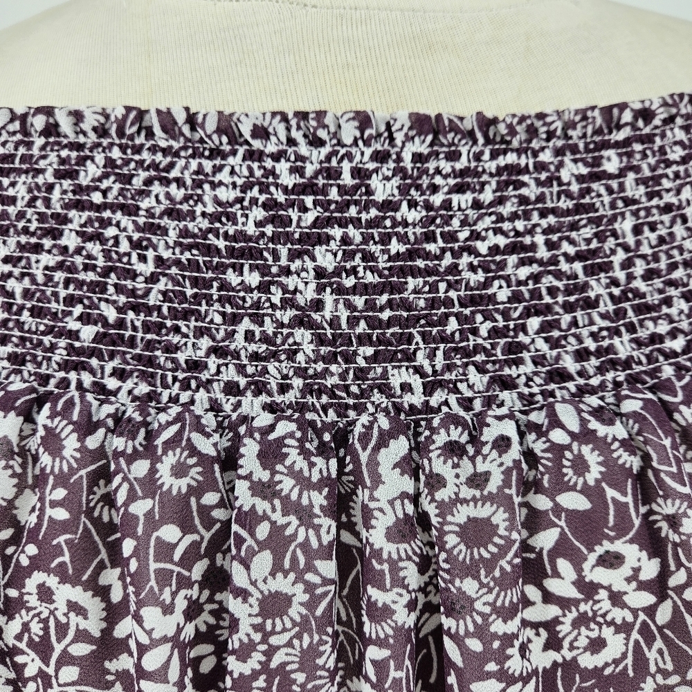 Ann Taylor LOFT Peasant Top Purple Floral Off Shoulder 3/4 Sleeve Shirt XS - Picture 5 of 10
